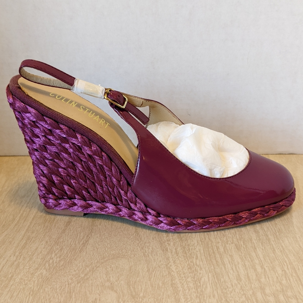 Colin Stuart Purple Raspberry Wedge Patent Round Toe Espadrille Sandals 8
